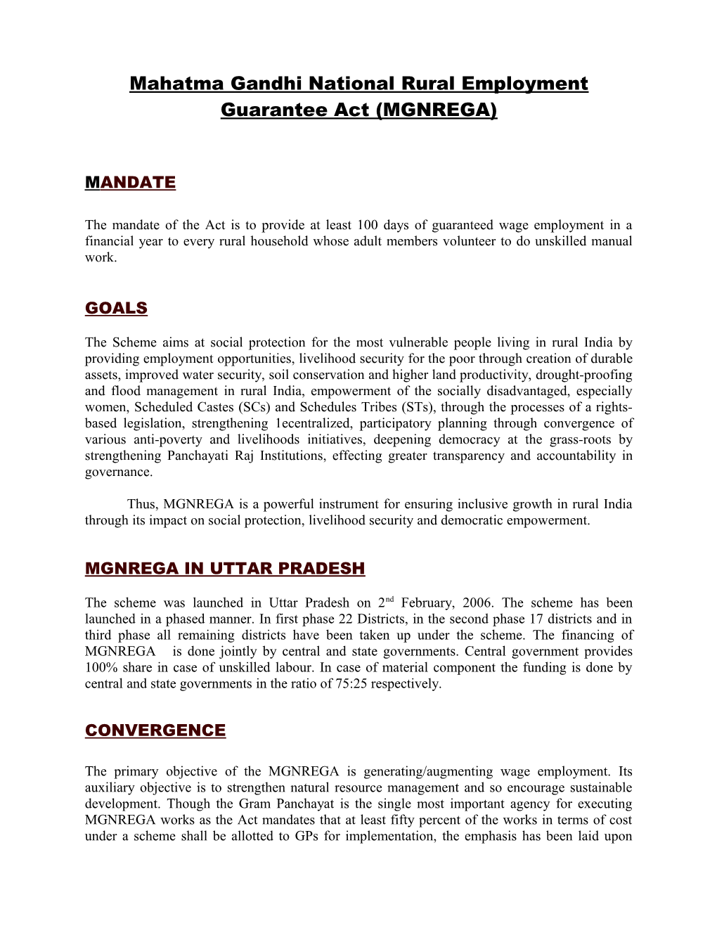 Mahatma Gandhi National Rural Employment Guarantee Act (MGNREGA)