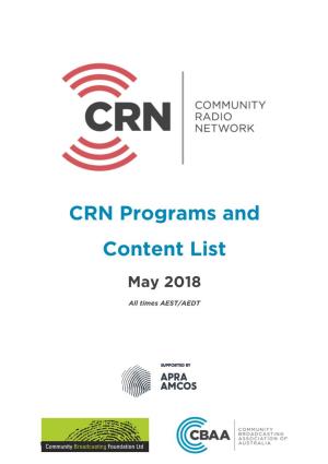 CRN Programs and Content List