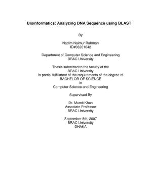 Bioinformatics: Analyzing DNA Sequence Using BLAST