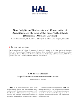 New Insights on Biodiversity and Conservation of Amphidromous Shrimps of the Indo-Pacific Islands (Decapoda: Atyidae: Caridina) V