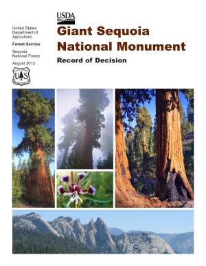 Giant Sequoia National Monument Management Plan 2012 Final Environmental Impact Statement Record of Decision Sequoia National Forest