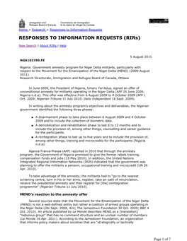RESPONSES to INFORMATION REQUESTS (Rirs)