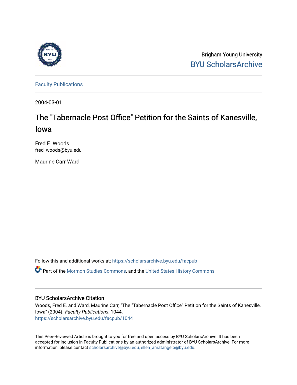 Tabernacle Post Office" Petition for the Saints of Kanesville, Iowa