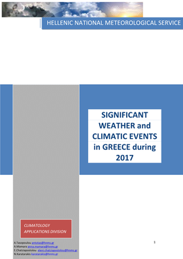 SIGNIFICANT WEATHER and CLIMATIC EVENTS in GREECE During 2017