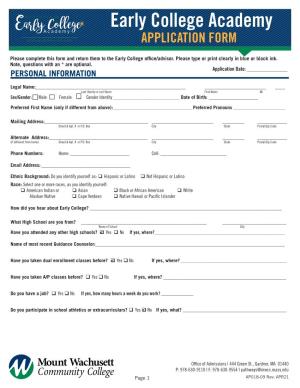 North Central Early College Academy Application Form 2021