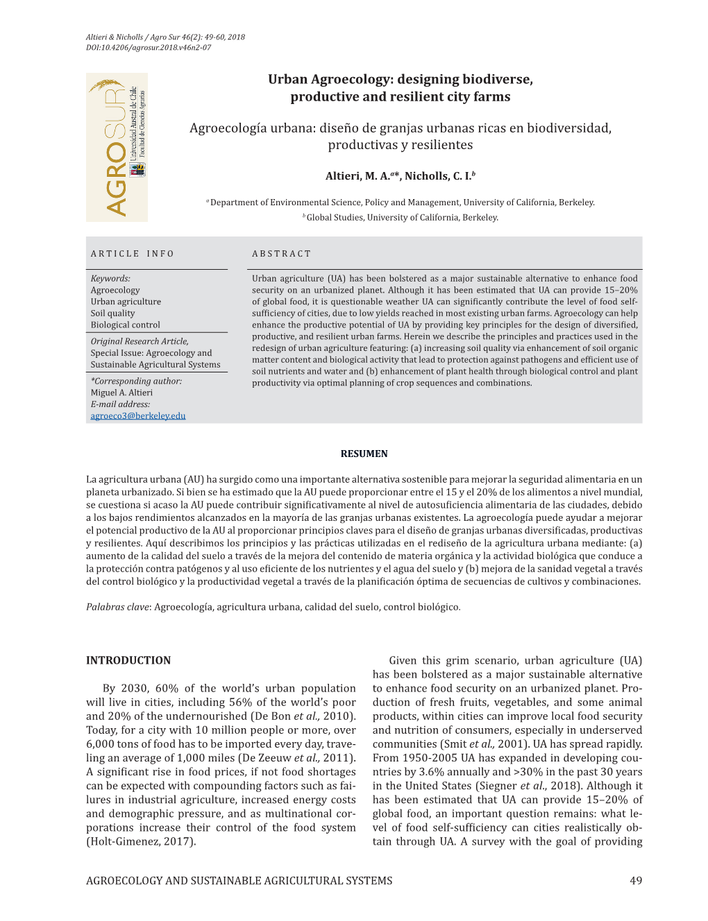 Urban Agroecology: Designing Biodiverse, Productive and Resilient City Farms