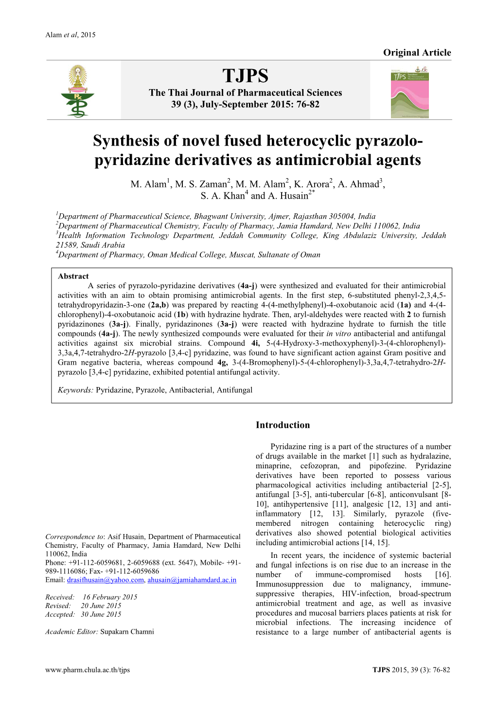 Synthesis of Novel Fused Heterocyclic Pyrazolo- Pyridazine Derivatives As