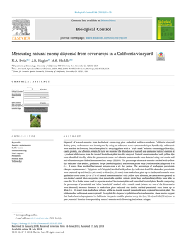 Measuring Natural Enemy Dispersal from Cover Crops in a California Vineyard T ⁎ N.A
