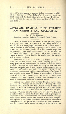 Caves and Caverns: Their Interest for Chemists and Geologists
