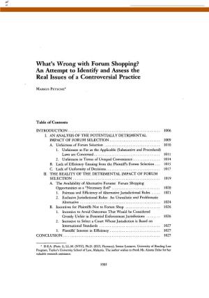 What's Wrong with Forum Shopping? an Attempt to Identify and Assess the Real Issues of a Controversial Practice