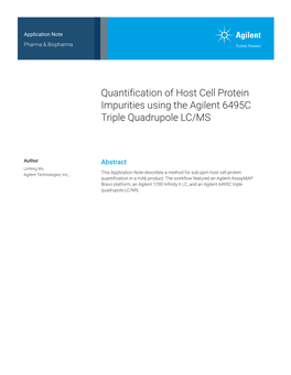 Quantification of Host Cell Protein Impurities Using the Agilent 6495C Triple Quadrupole LC/MS