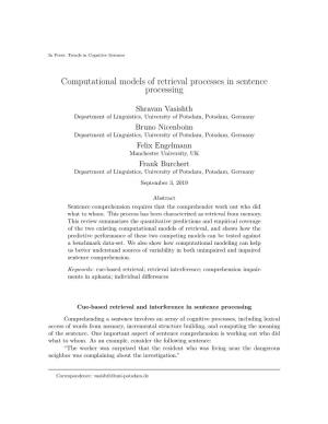 Computational Models of Retrieval Processes in Sentence Processing