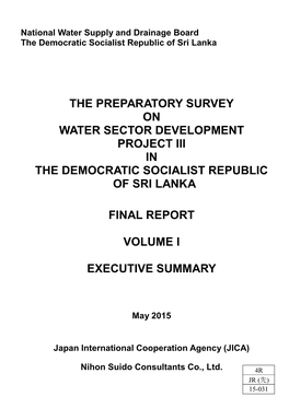 The Preparatory Survey on Water Sector Development Project Iii in the Democratic Socialist Republic of Sri Lanka