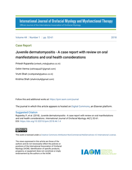Juvenile Dermatomyositis - a Case Report with Review on Oral Manifestations and Oral Health Considerations