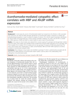 Acanthamoeba-Mediated Cytopathic Effect Correlates with MBP And