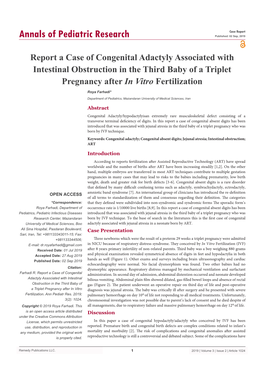 Report a Case of Congenital Adactyly Associated with Intestinal Obstruction in the Third Baby of a Triplet Pregnancy After in Vitro Fertilization