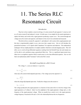 11. the Series RLC Resonance Circuit