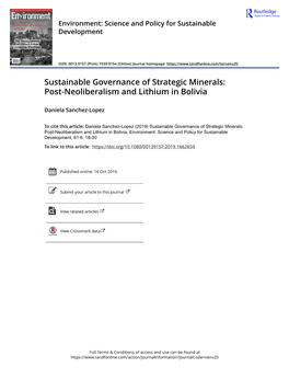 Post-Neoliberalism and Lithium in Bolivia