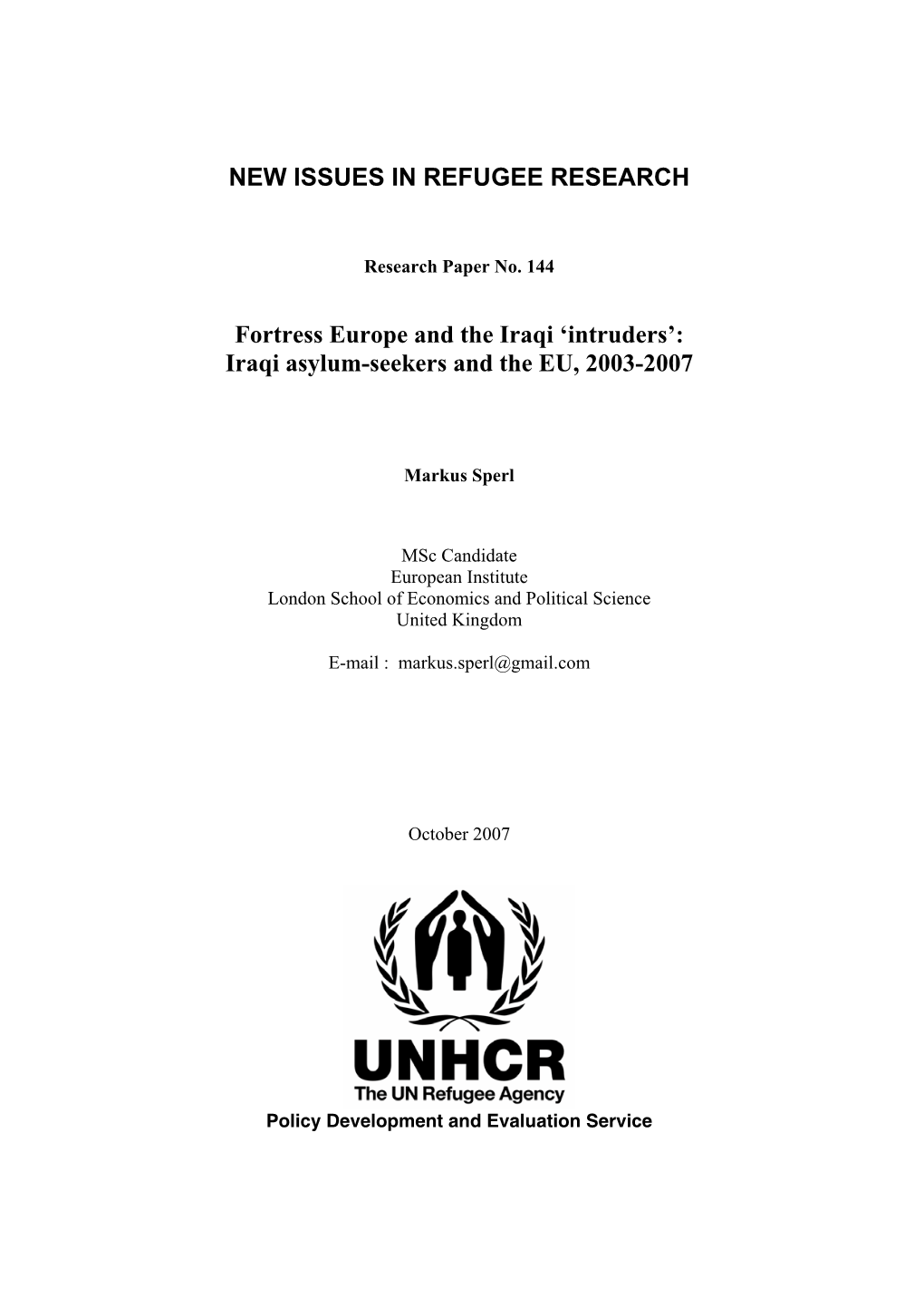 Iraqi Asylum-Seekers and the EU, 2003-2007