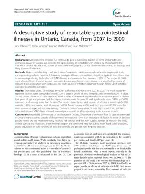 A Descriptive Study of Reportable Gastrointestinal Illnesses in Ontario