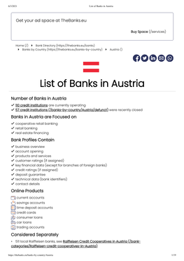 List of Banks in Austria