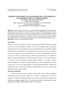 Report on Diversity of Leptocorisa Spp. and Their