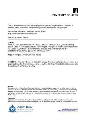 Effect of Antidepressants and Psychological Therapies in Irritable Bowel Syndrome: an Updated Systematic Review and Meta-Analysis