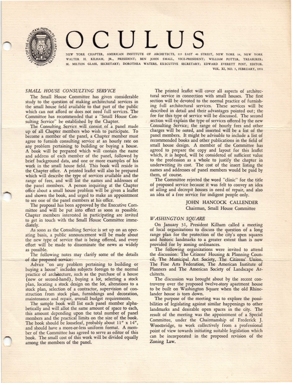 Oculus Ew York Chapter, American Institute of Architects, 115 East 40 Street, New York 16, New York Walter H