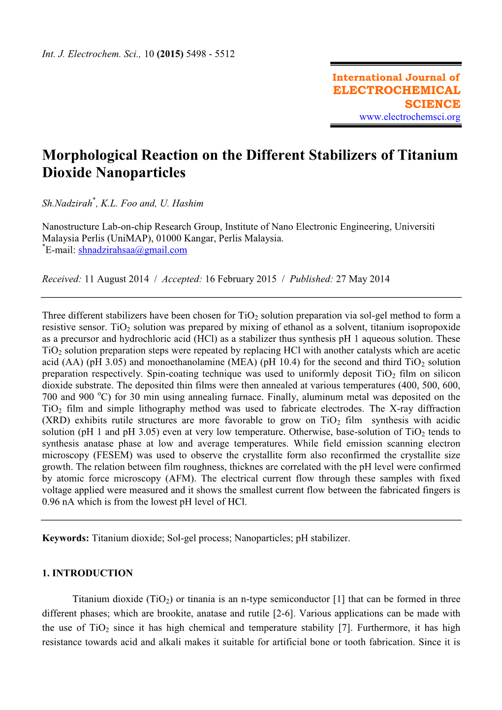 Morphological Reaction on the Different Stabilizers of Titanium Dioxide Nanoparticles