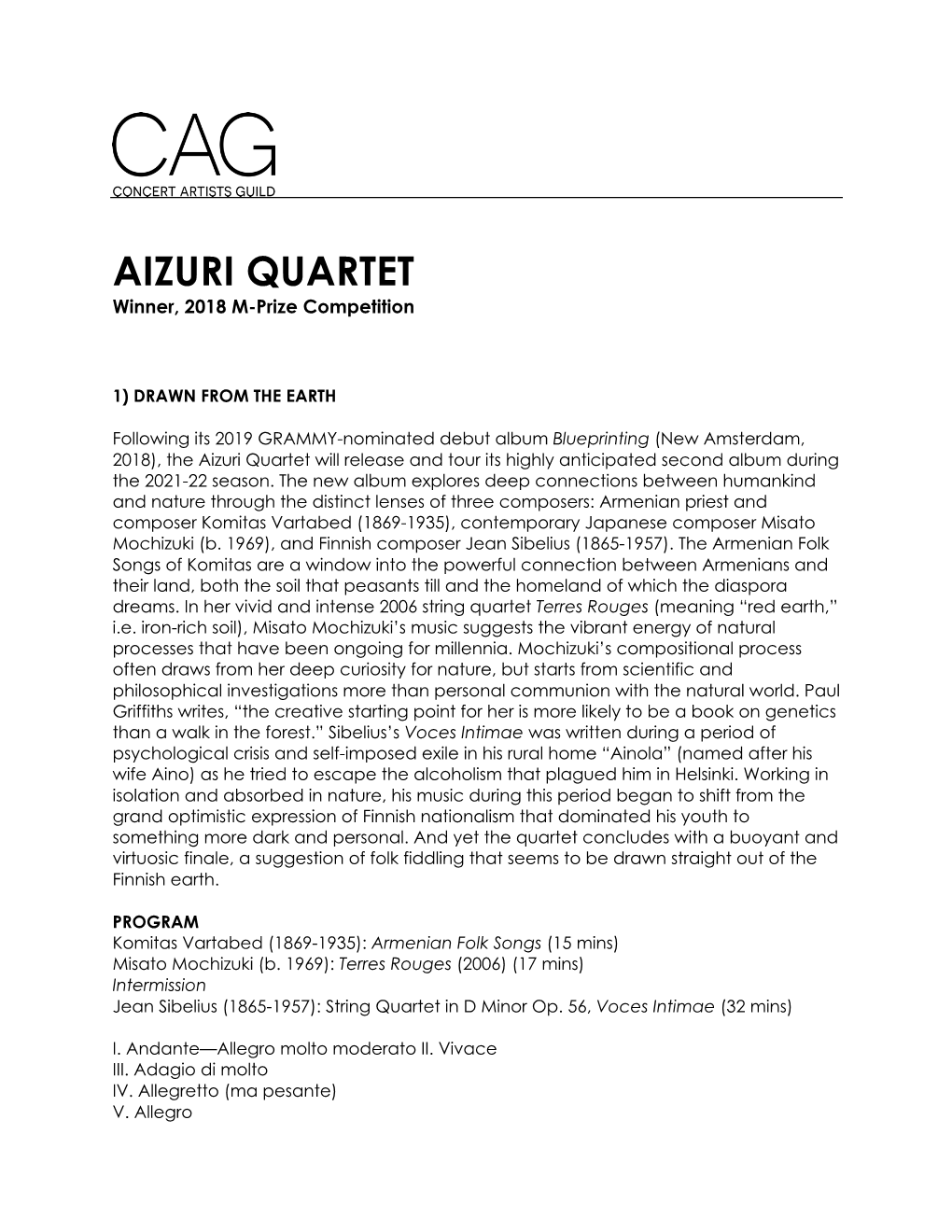 AIZURI QUARTET Winner, 2018 M-Prize Competition