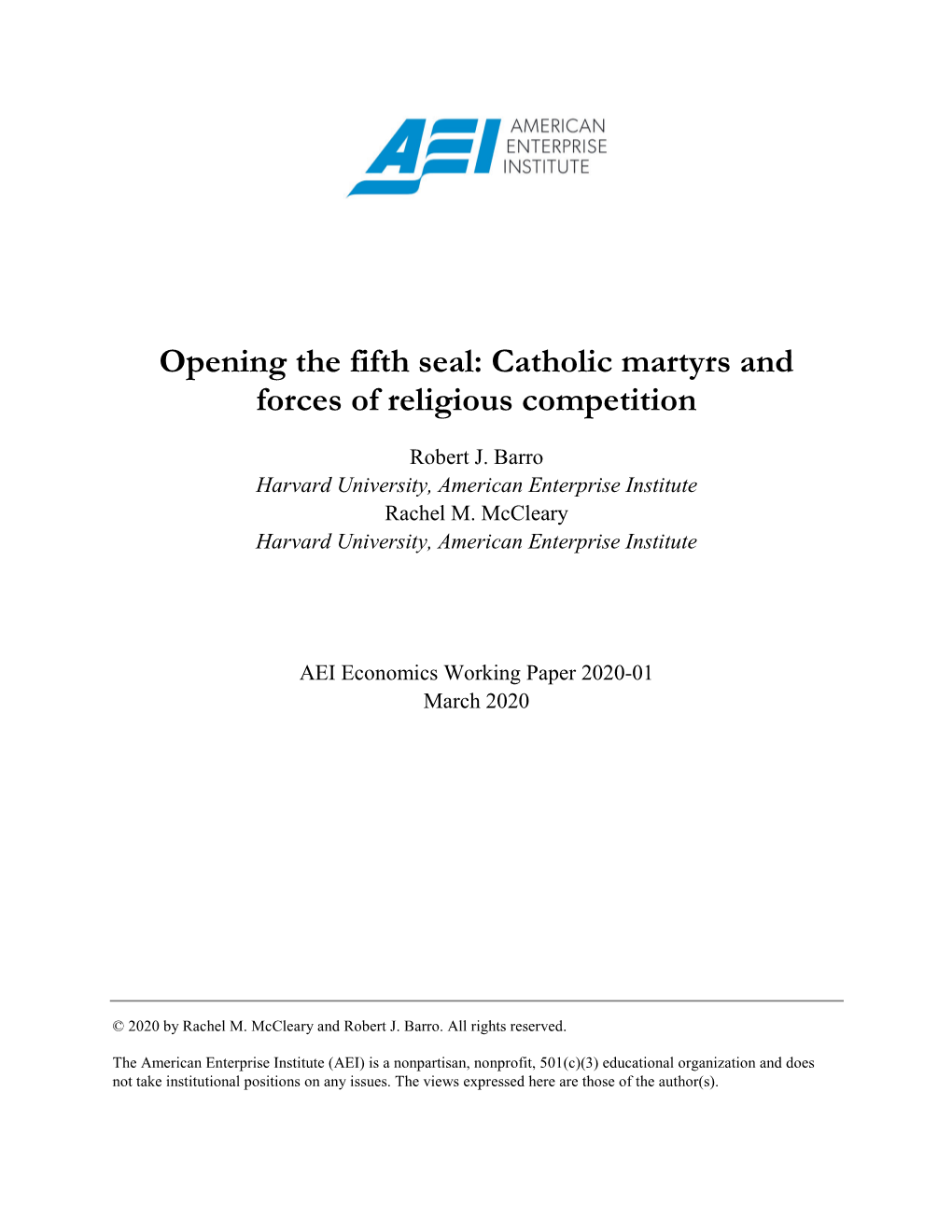 Opening the Fifth Seal: Catholic Martyrs and Forces of Religious Competition