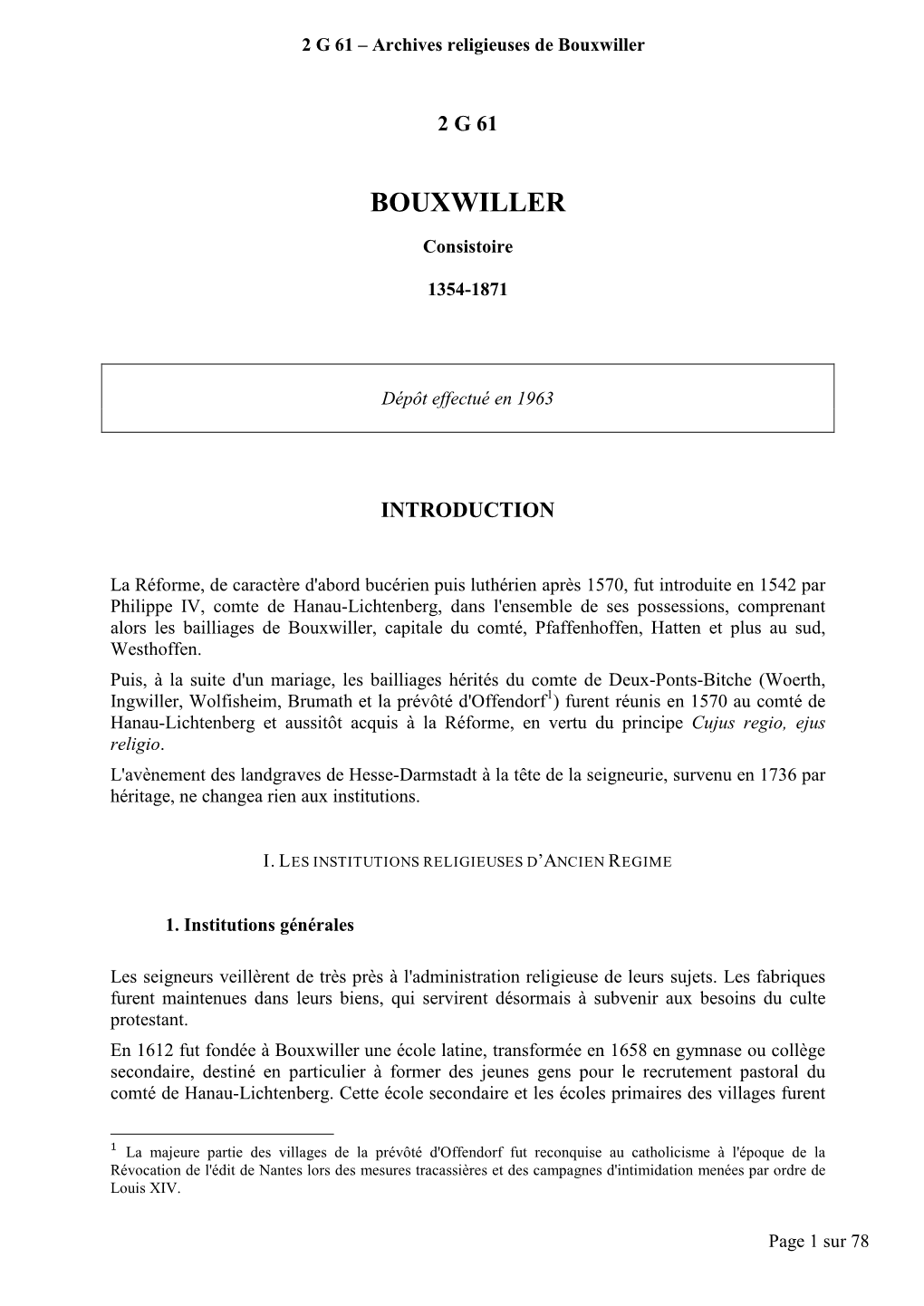 2 G 61 – Archives Religieuses De Bouxwiller