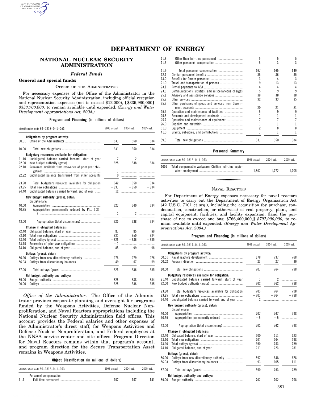 DEPARTMENT of ENERGY NATIONAL NUCLEAR SECURITY 11.3 Other Than Full-Time Permanent