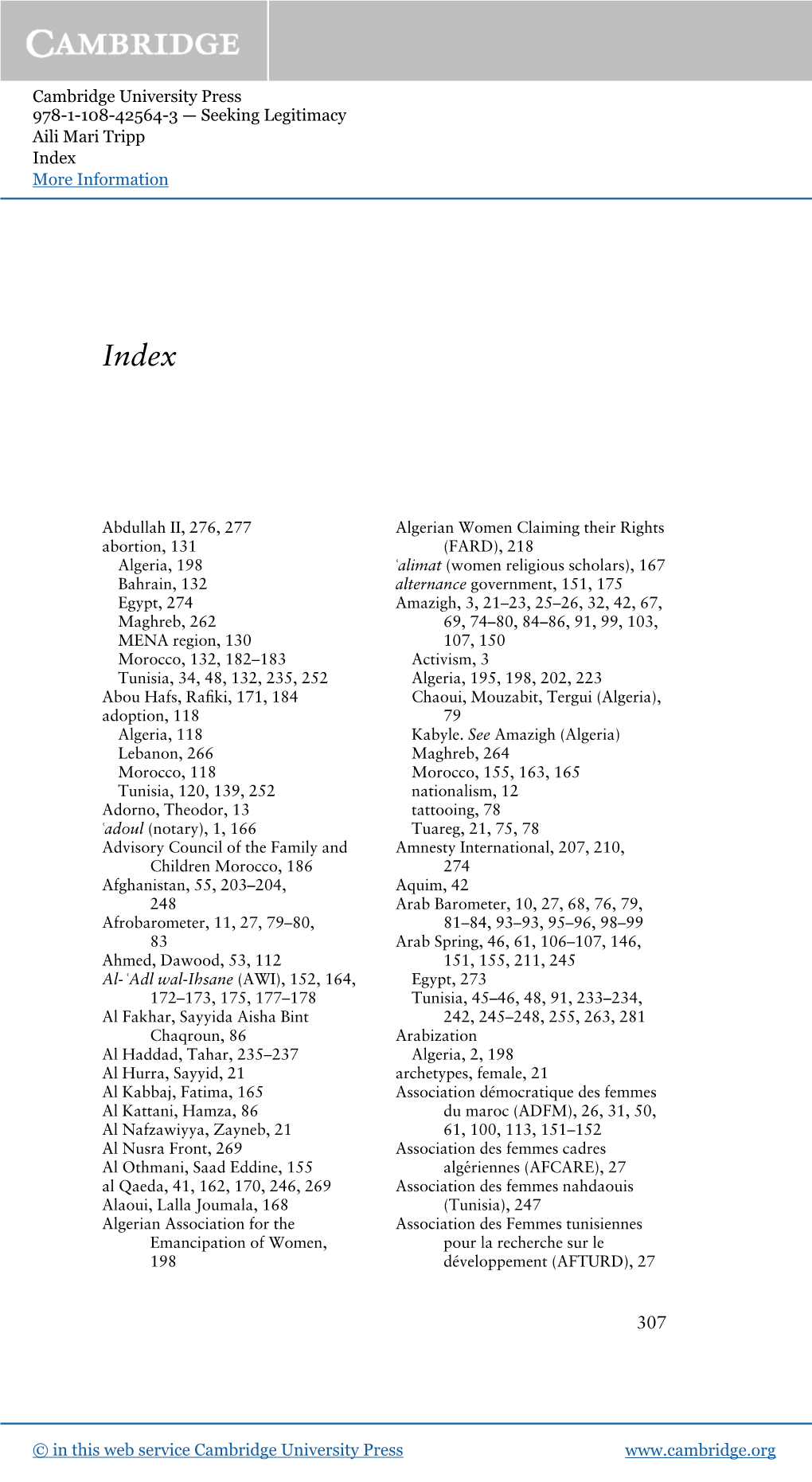 Seeking Legitimacy Aili Mari Tripp Index More Information Www