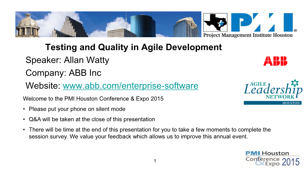 Testing and Quality in Agile Development