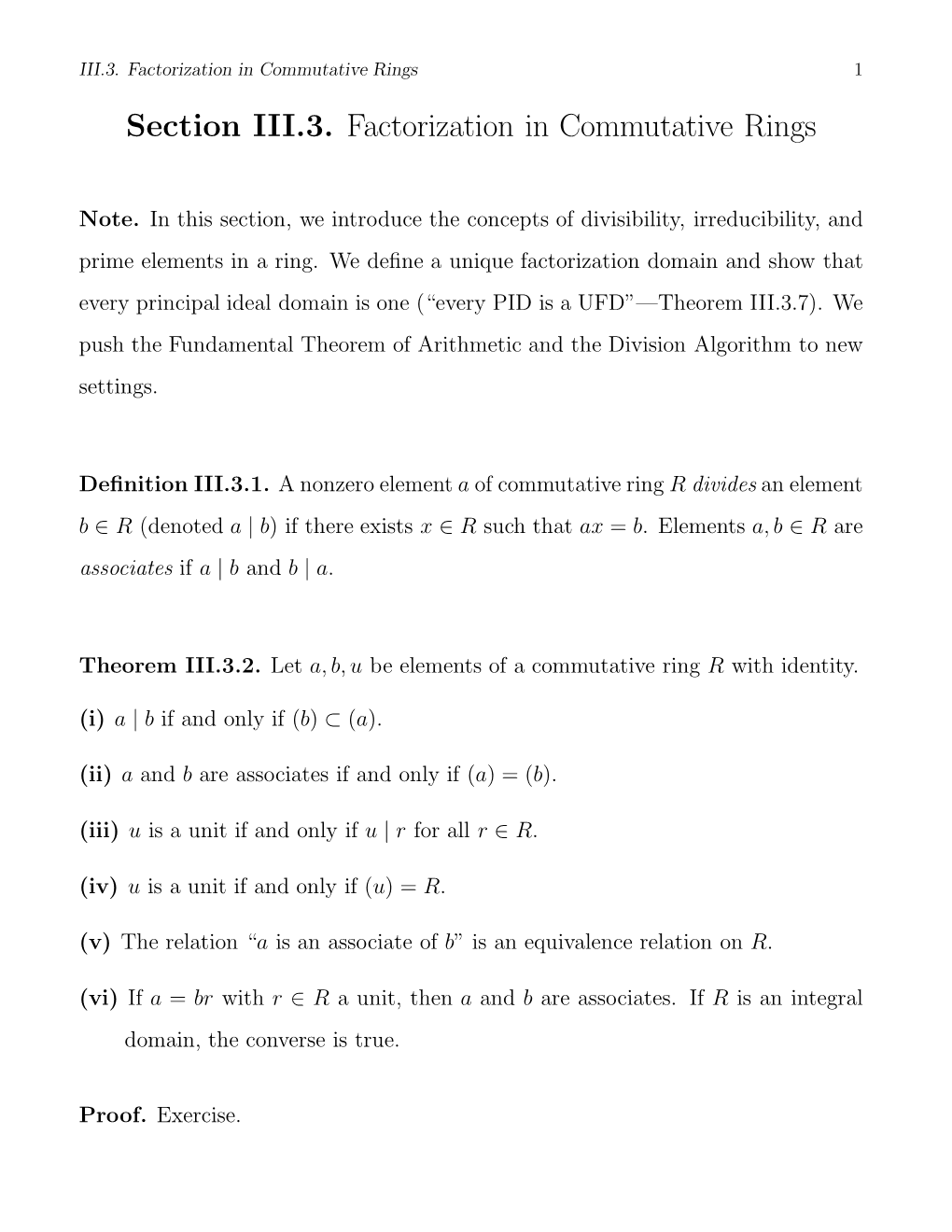 Section III.3. Factorization in Commutative Rings