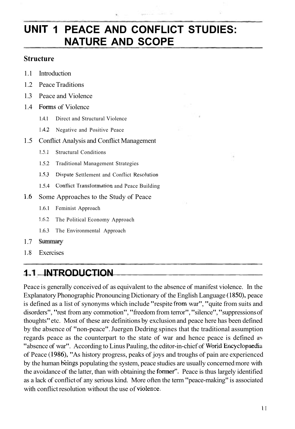 UNIT 1 PEACE and CONFLICT STUDIES: NATURE and SCOPE Structure