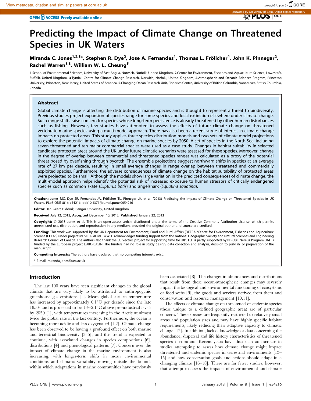 Predicting the Impact of Climate Change on Threatened Species in UK Waters