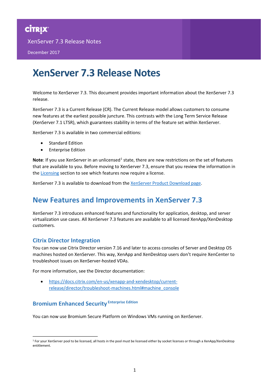Xenserver 7.3 Release Notes December 2017