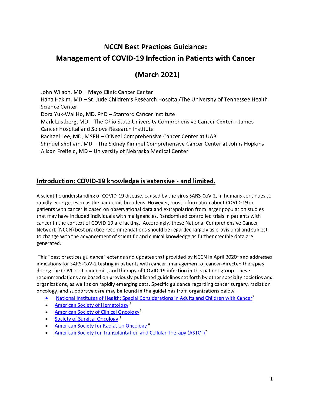 Management of COVID-19 Infection in Patients with Cancer