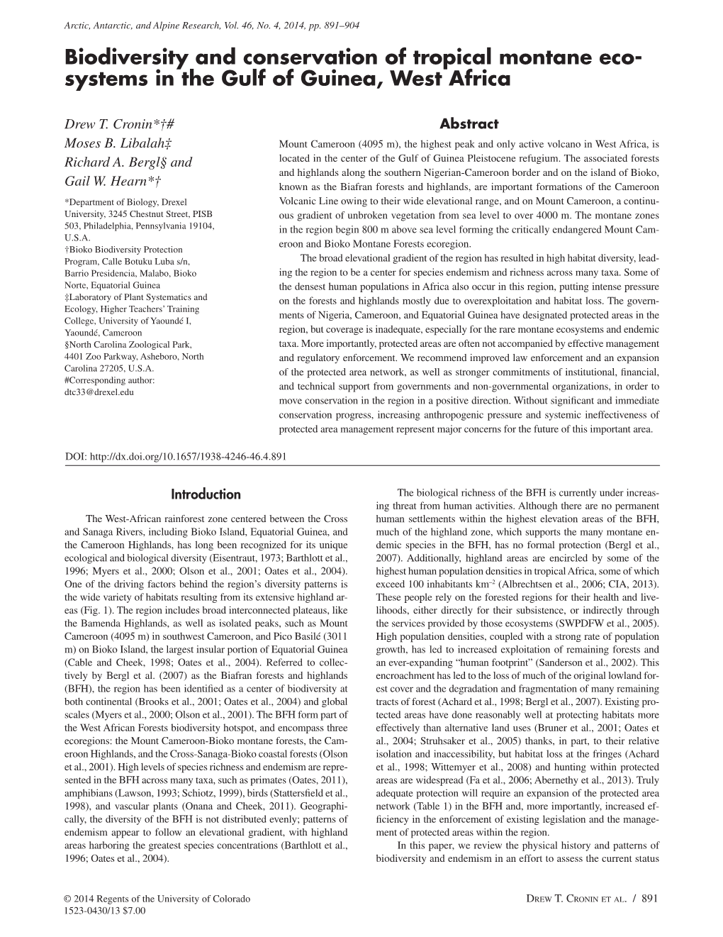 Biodiversity and Conservation of Tropical Montane Eco- Systems in the Gulf of Guinea, West Africa