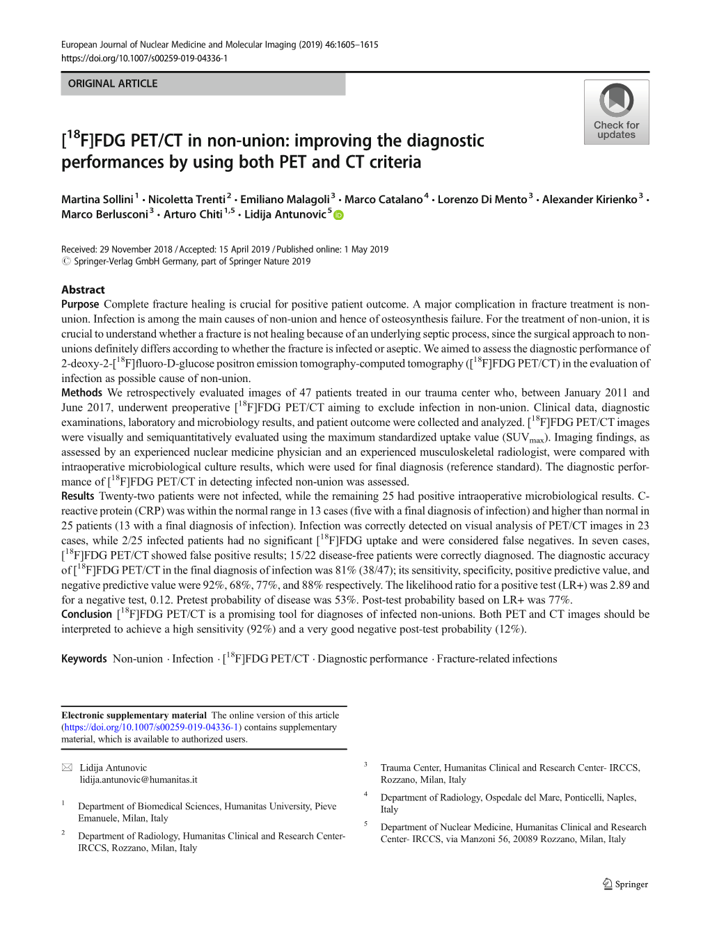 [18F]FDG PET/CT in Non-Union: Improving the Diagnostic Performances by Using Both PET and CT Criteria