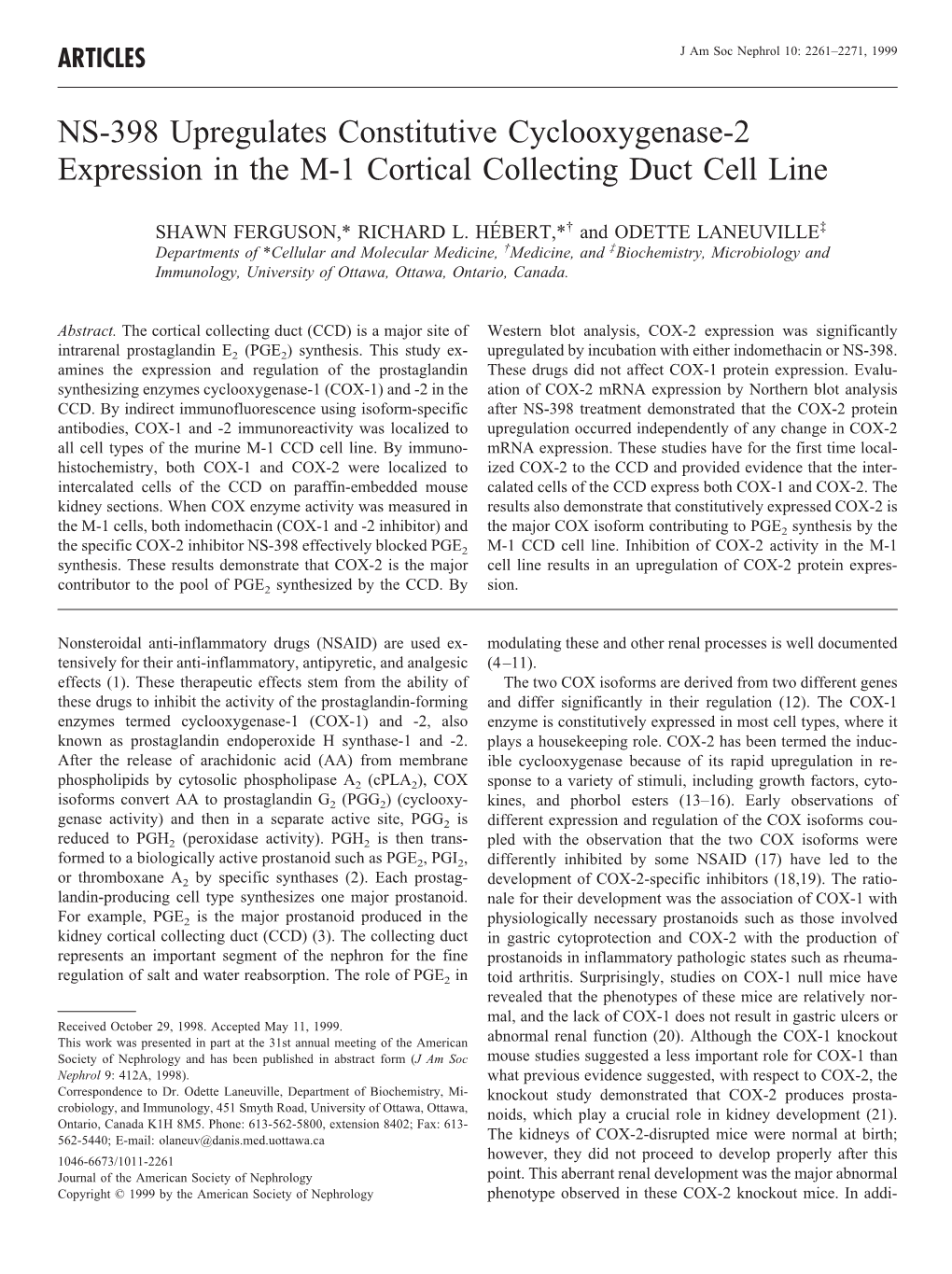 NS-398 Upregulates Constitutive Cyclooxygenase-2 Expression in the M-1 Cortical Collecting Duct Cell Line