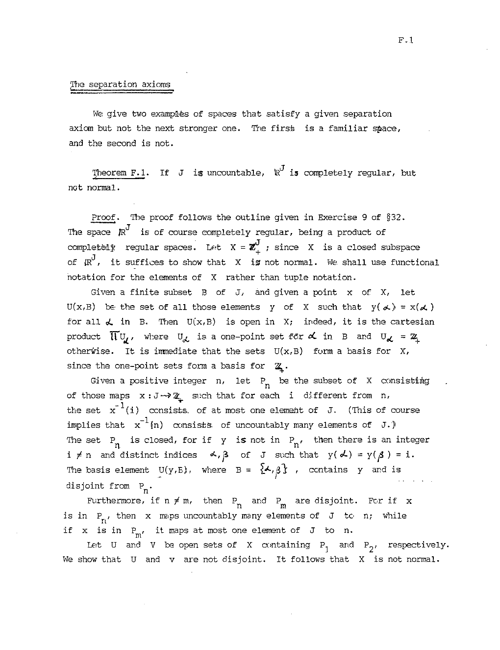 The Separation Axioms We Give Two Examples of Spaces That Satisfy A