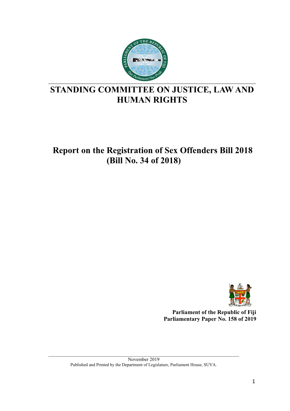 Report on the Registration of Sex Offenders Bill 2018 (Bill No