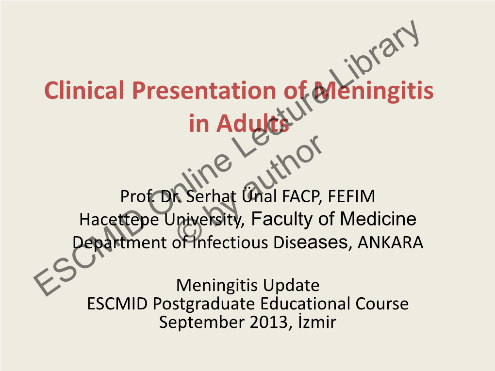 Clinical Presentation of Meningitis in Adults