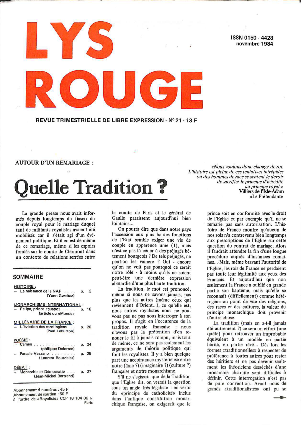 Quelle Tradition ? «Le Prétendant»