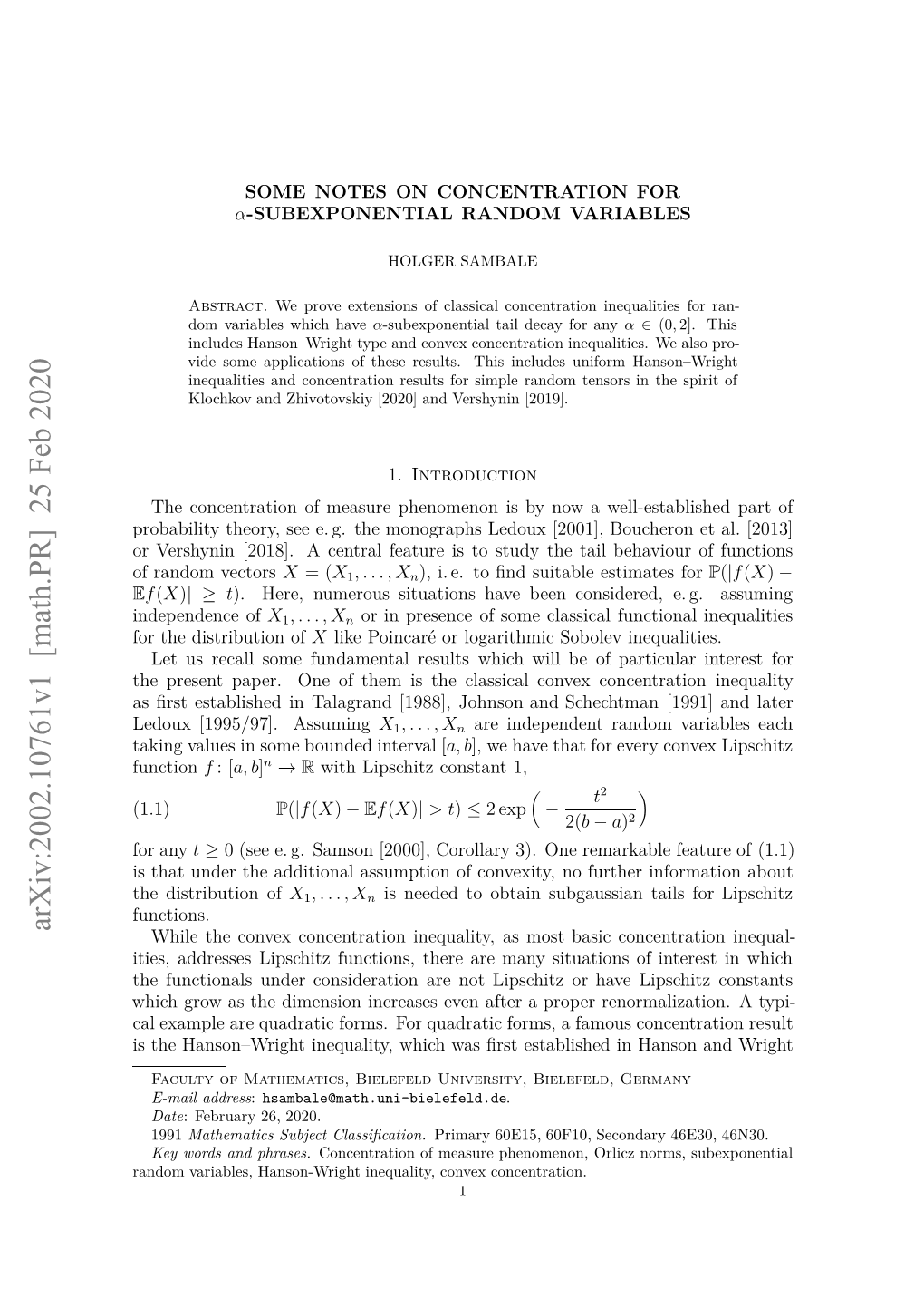 Arxiv:2002.10761V1 [Math.PR] 25 Feb 2020