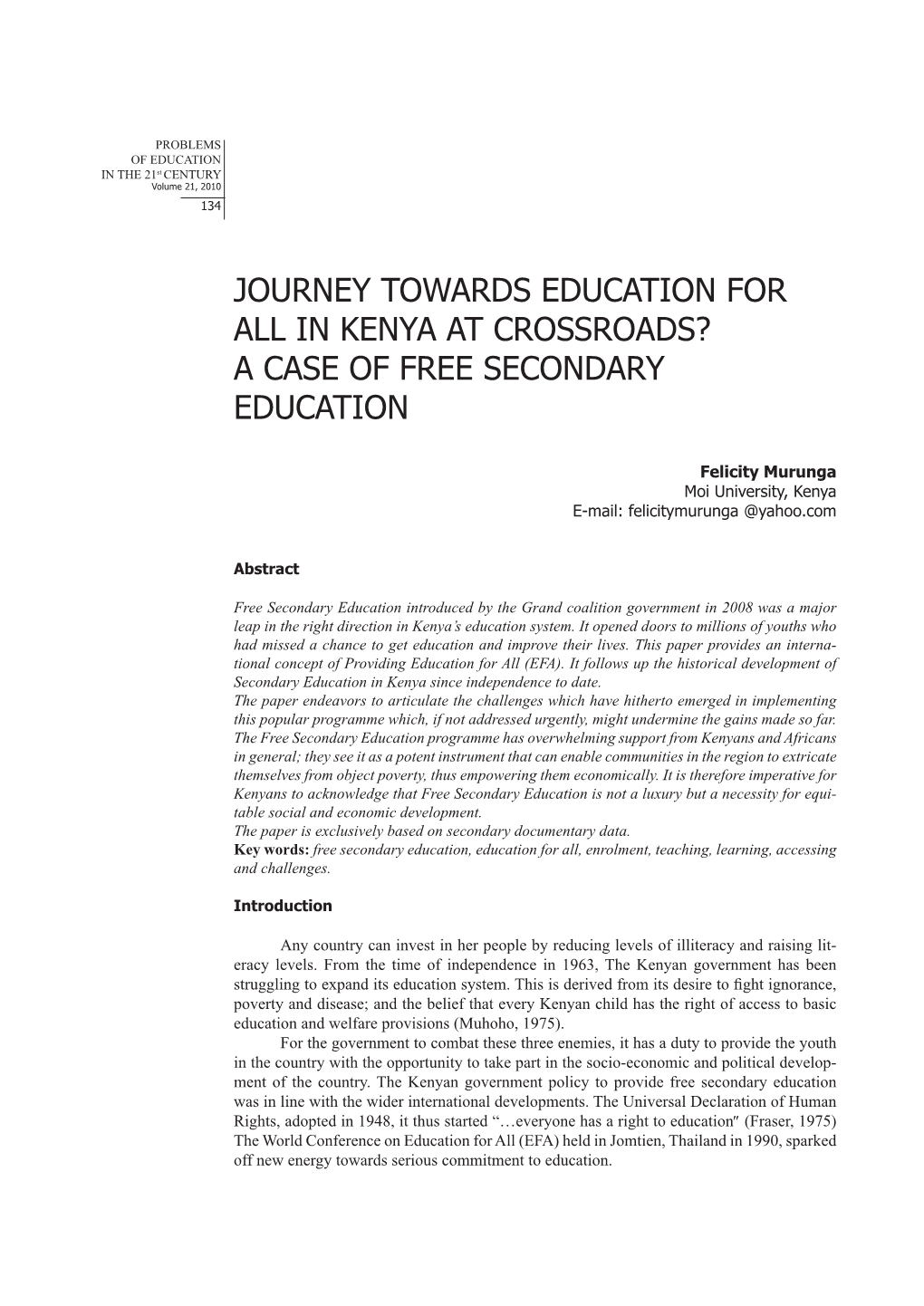 A Case of Free Secondary Education