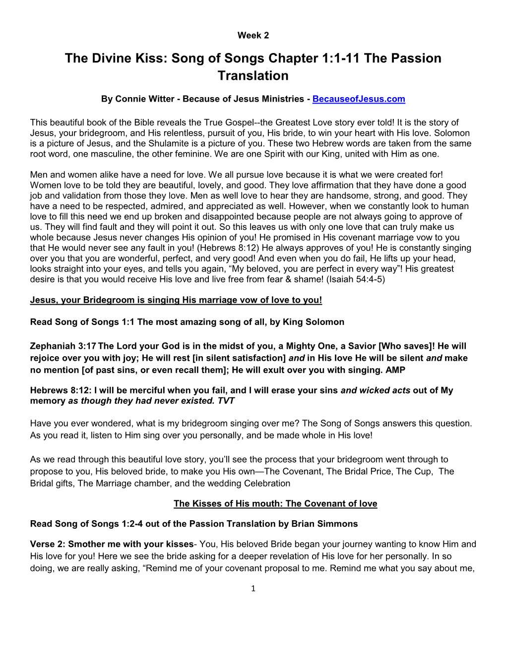 The Divine Kiss: Song of Songs Chapter 1:1-11 the Passion Translation